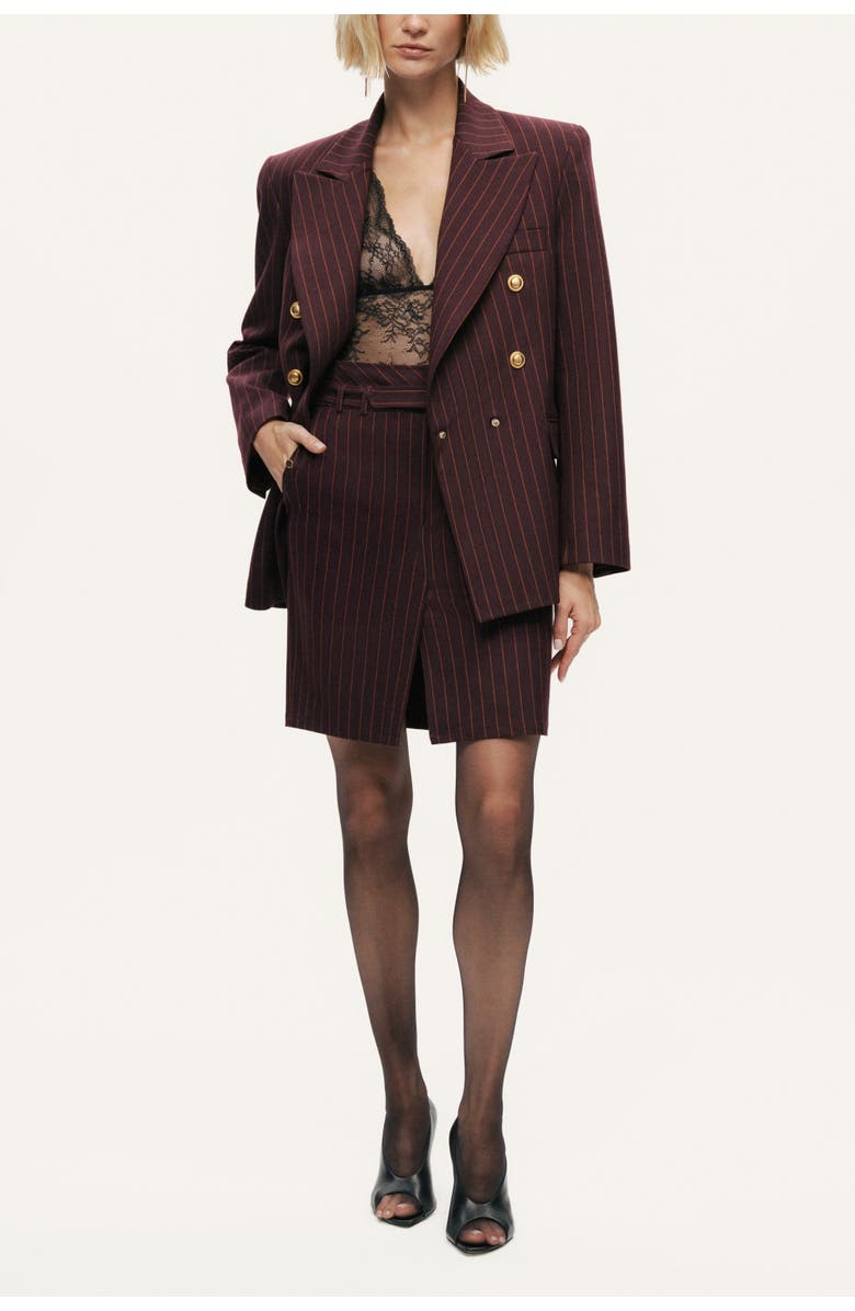 Nocturne Pinstripe Belted Pencil Skirt, Alternate, color, Burgundy