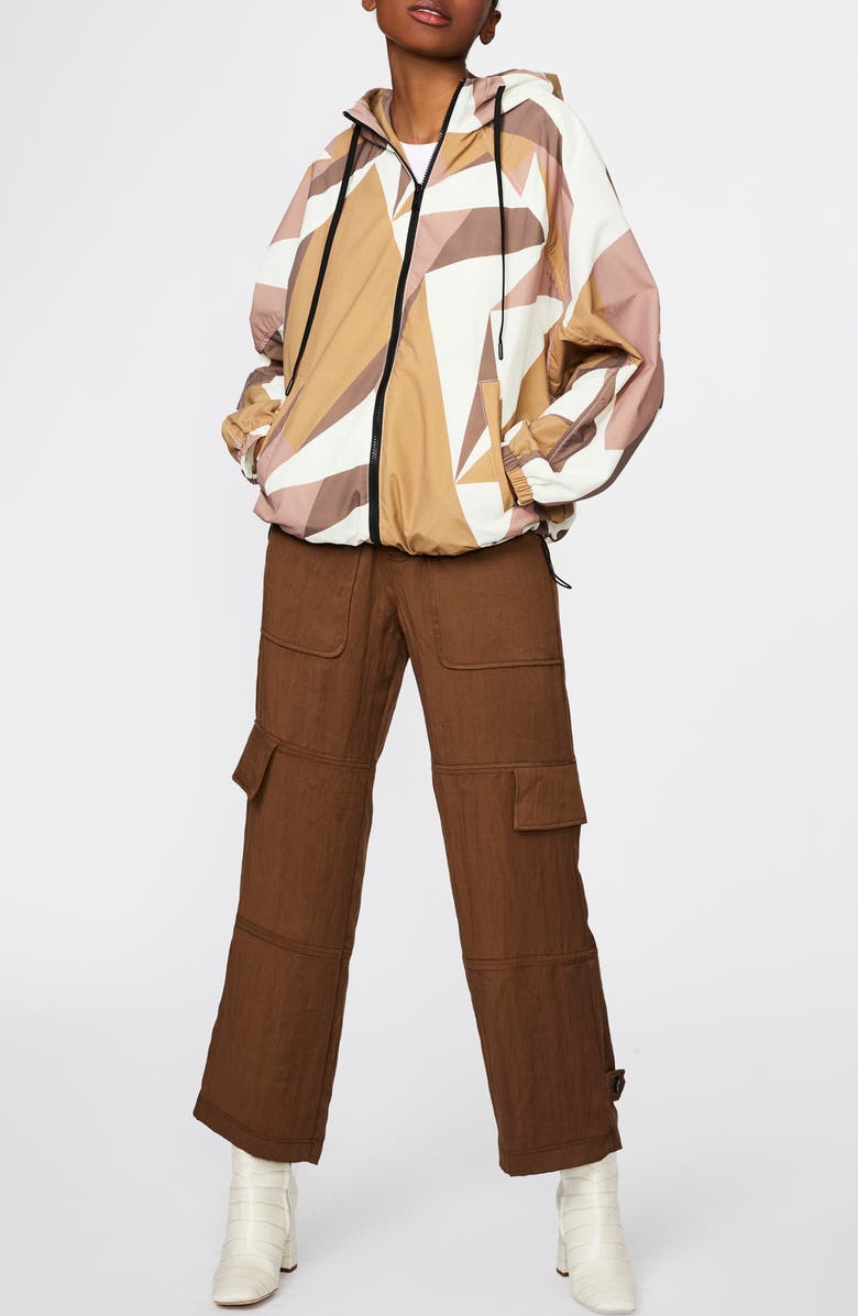 Bernardo Abstract Safari Print Recycled Nylon Hooded Jacket, Alternate, color,