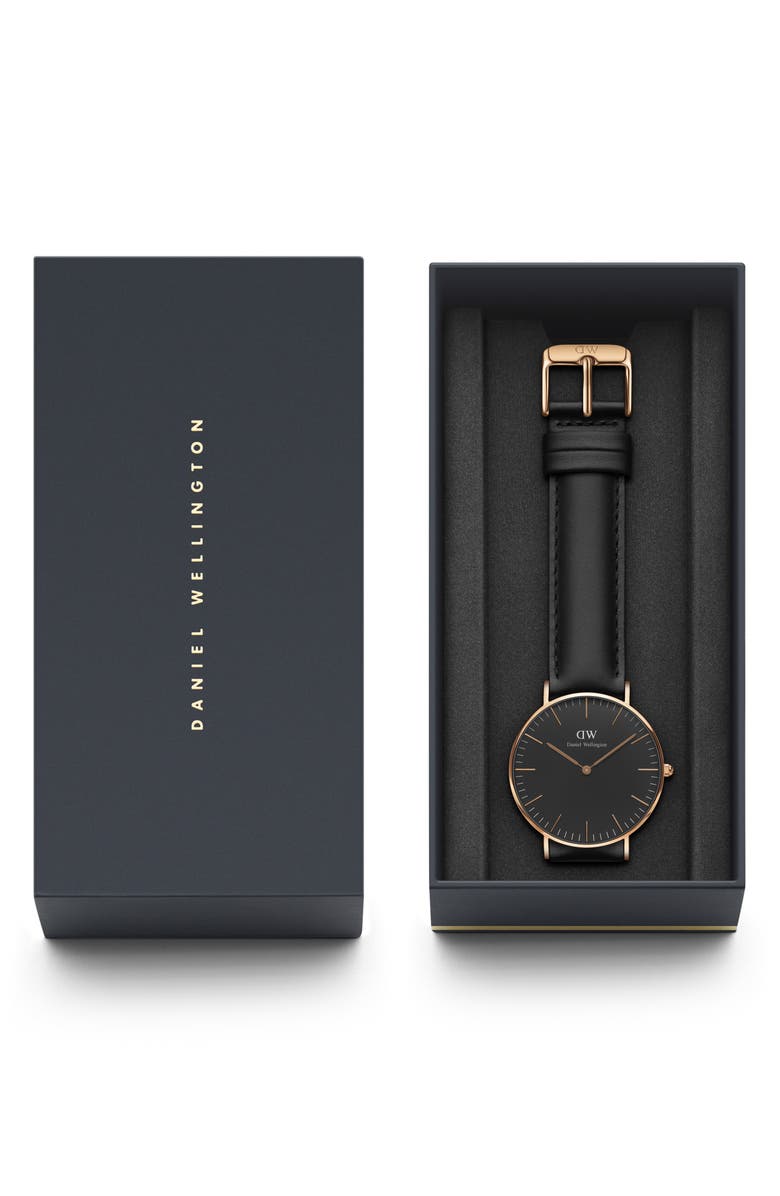 Daniel Wellington Classic Sheffield Leather Strap Watch, 36mm, Alternate, color, Black / Rose Gold