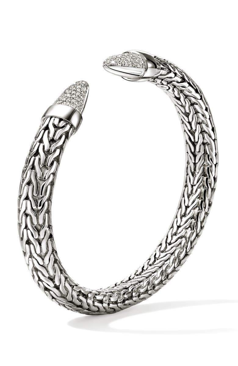 John Hardy Spear 50 Flex Cuff Bracelet, Sterling Silver, Diamonds, 8.9mm, Alternate, color, Silver White Diamond .77Ct