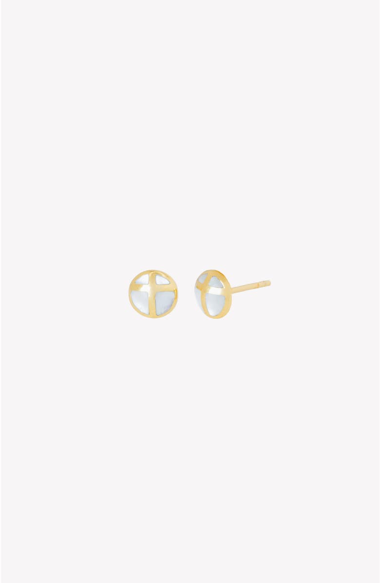 Rizen Jewelry Mother Of Pearl Cross Dome Stud Earrings, Main, color, 18K Gold Plated
