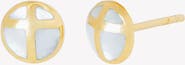 Rizen Jewelry Mother Of Pearl Cross Dome Stud Earrings