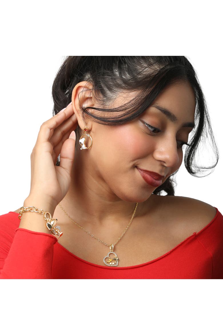 Woodstock and Snoopy Mismatch Dangle Hoop Earrings for Women, Alternate, color, Gold