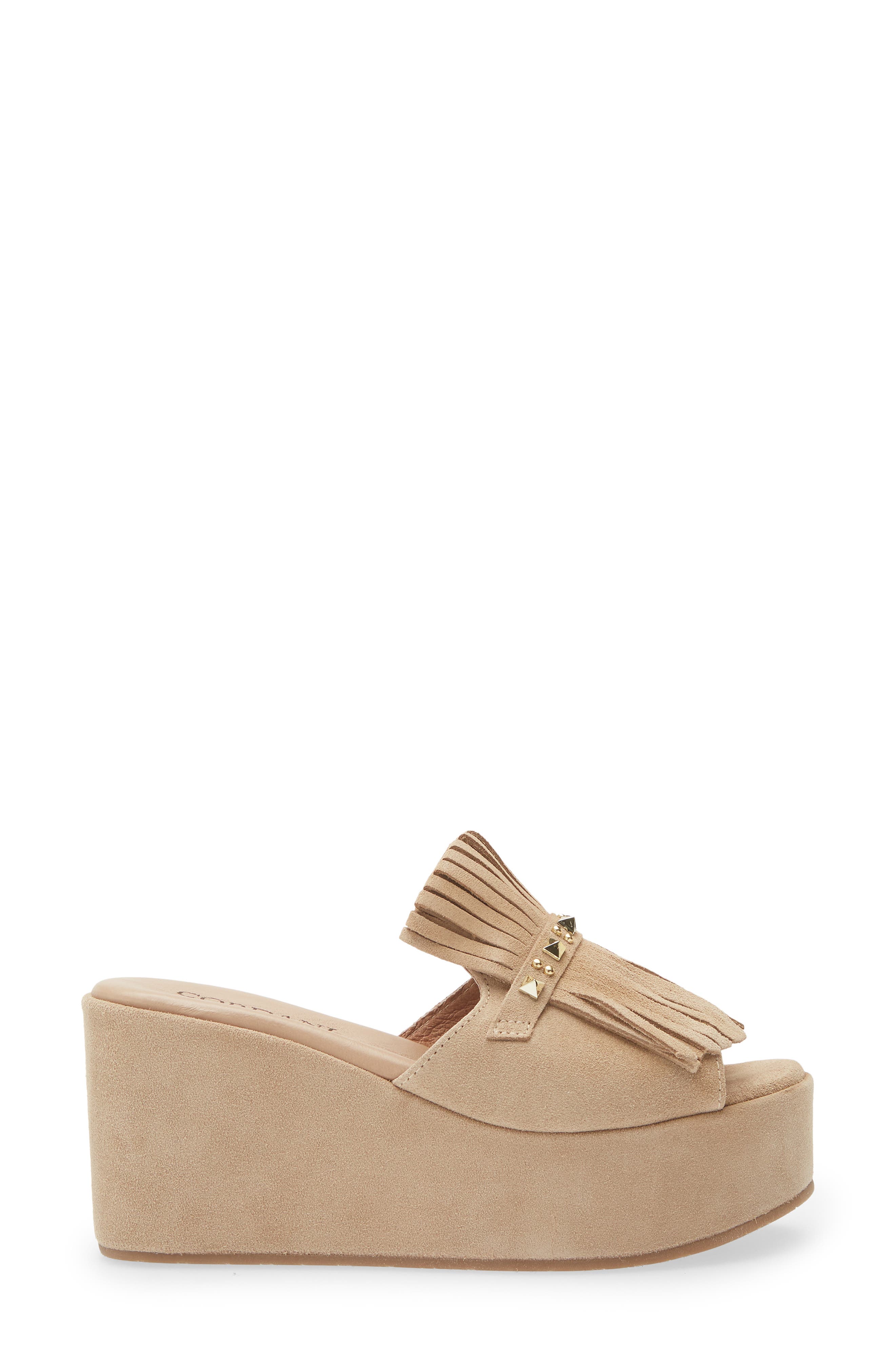 Cordani Jewel Studded Kiltie Platform Wedge Slide Sandal, Alternate, color, Beige Suede