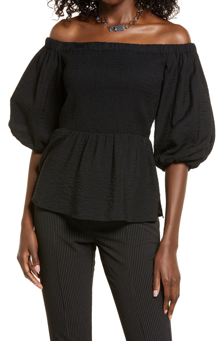 Open Edit Smocked Puff Sleeve Top, Main, color,