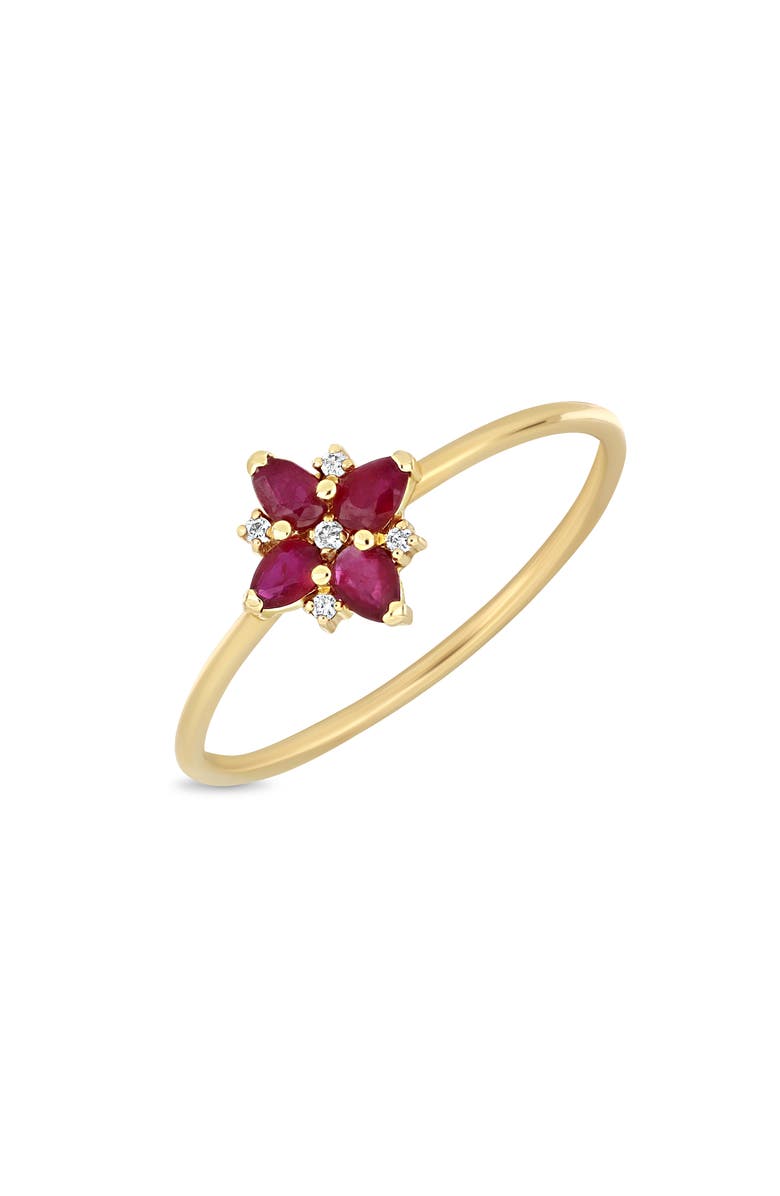 Bony Levy El Mary Ruby & Diamond Flower Ring, Main, color, 18K Yellow Gold/ Ruby