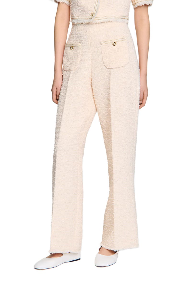 SANDRO Decorative tweed trousers, Main, color, Ecru / Pink