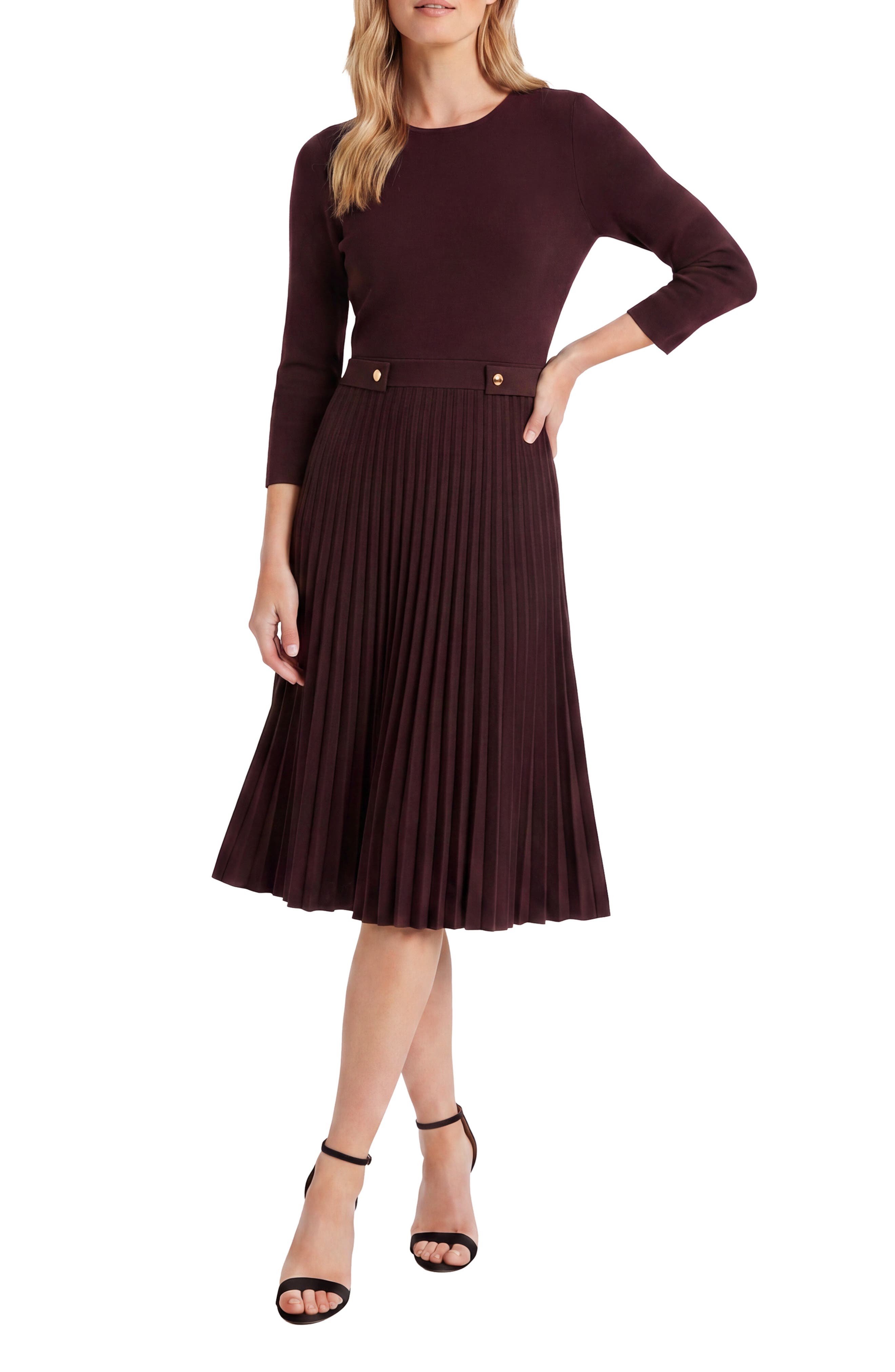 Side Tab Pleated Sweater Dress