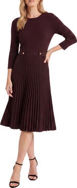 London Times Side Tab Pleated Sweater Dress
