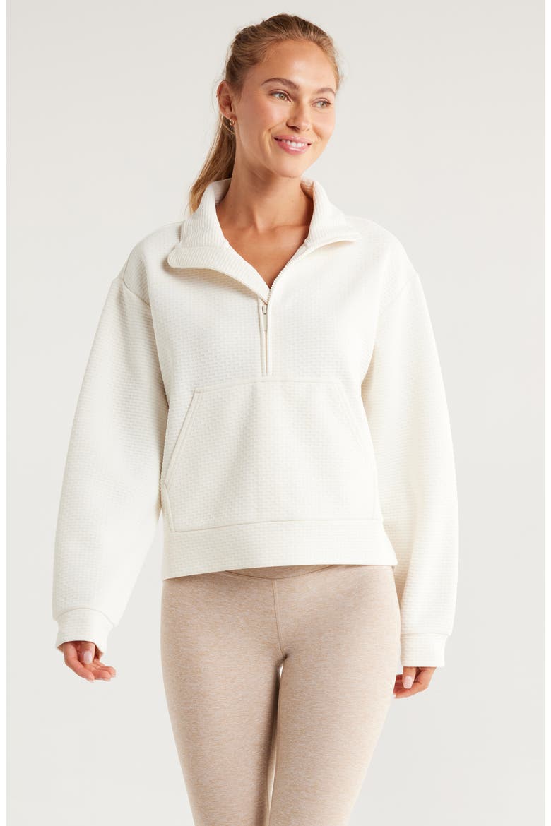 Textured Half Zip Pullover, Main, color, IVORY EGRET