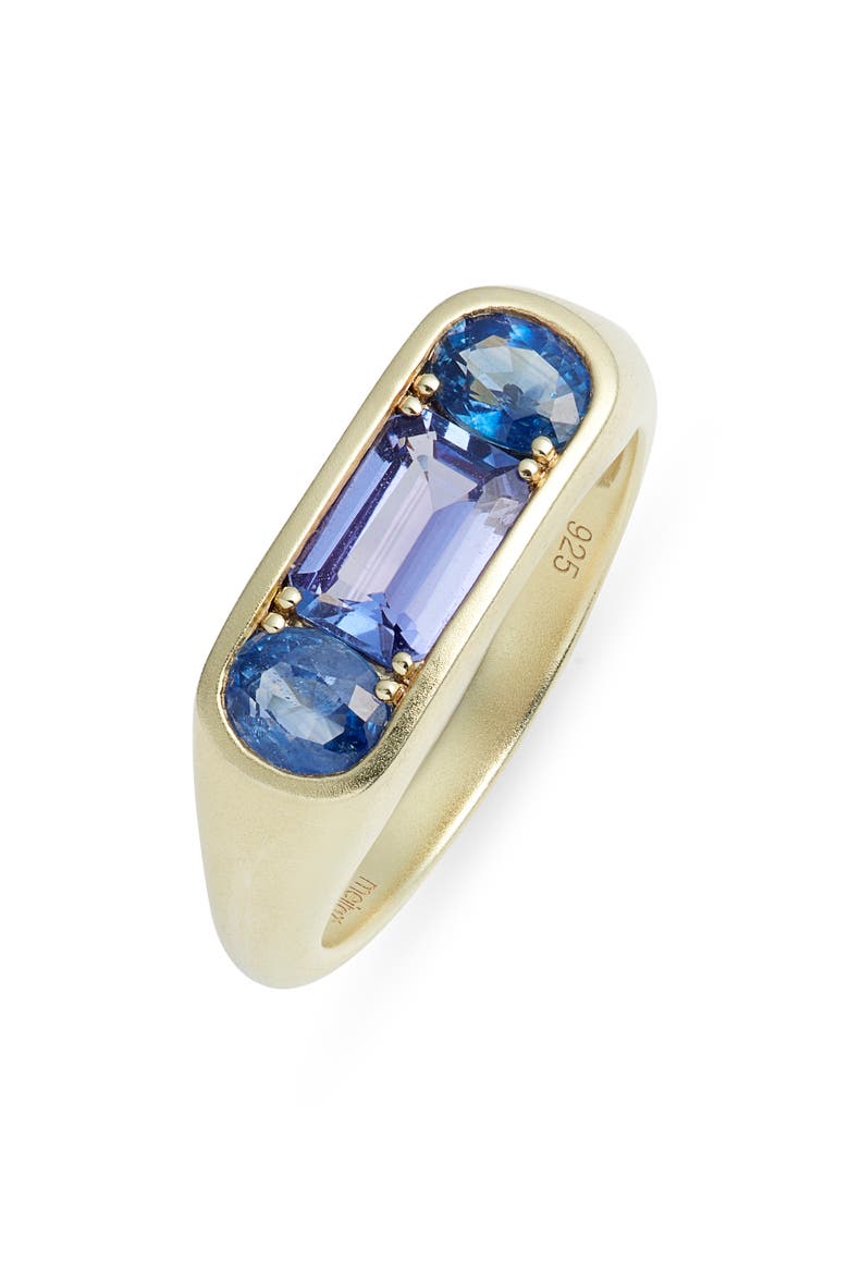 Tanzanite & Blue Sapphire Signet Ring, Main, color, BLUE/ YELLOW GOLD