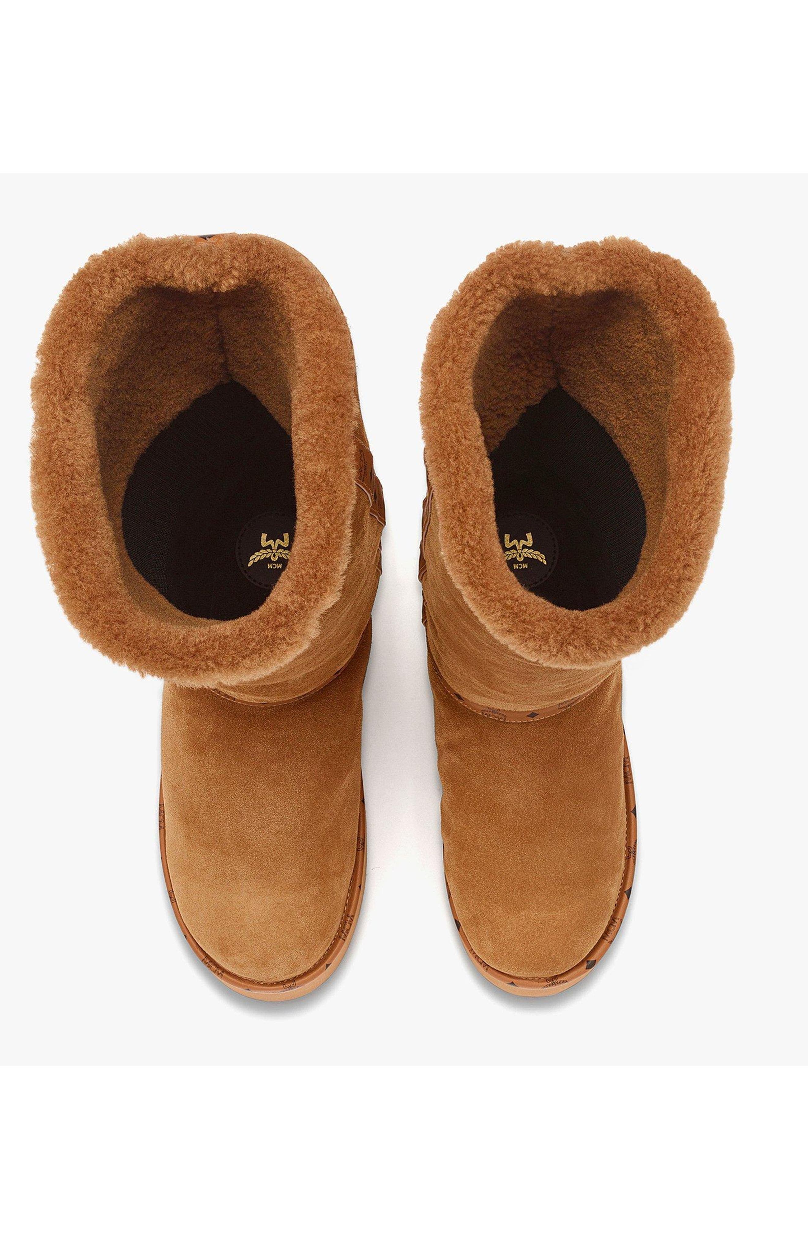 MCM Women
s Boots in Calfskin Suede Leather, Alternate, color, Cognac