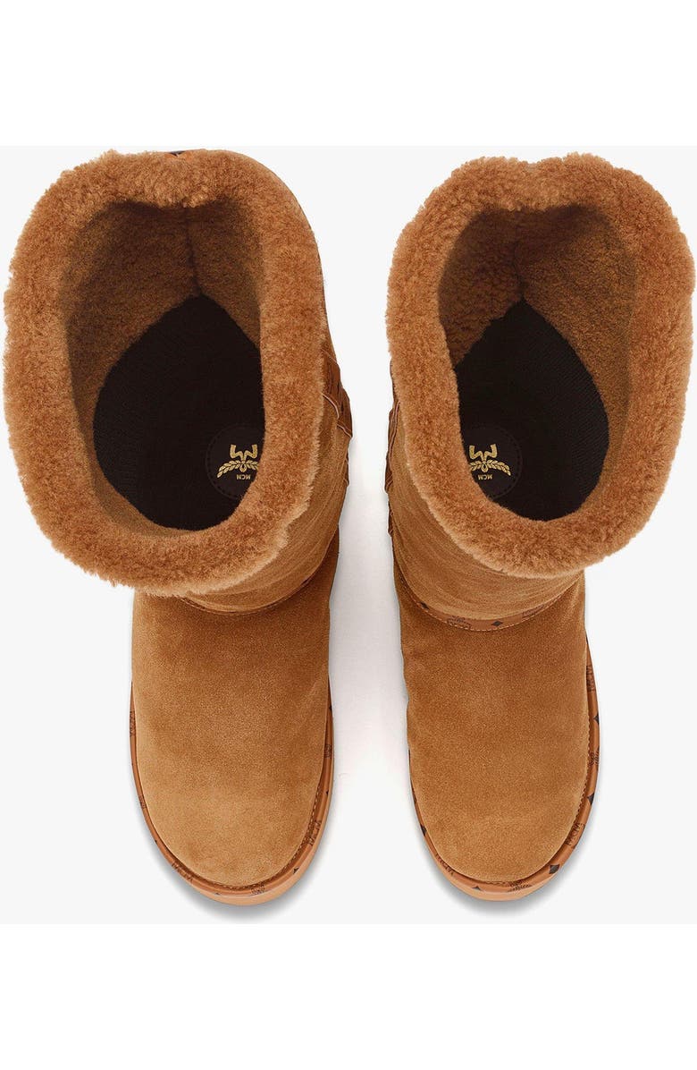 MCM Women's Boots in Calfskin Suede Leather, Alternate, color, Cognac