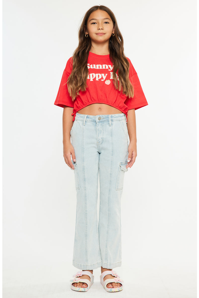 Normani High Rise Cargo Flare Jeans, Main, color, Light Wash