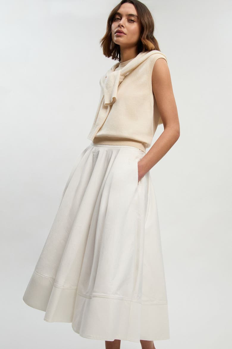 Cotton Tailored Full Midi Skirt, Alternate, color, Ivory