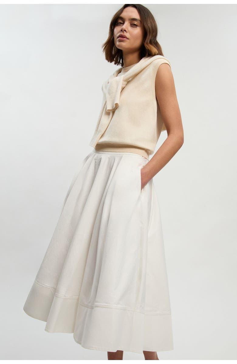 Karen Millen Cotton Tailored Full Midi Skirt, Alternate, color, Ivory