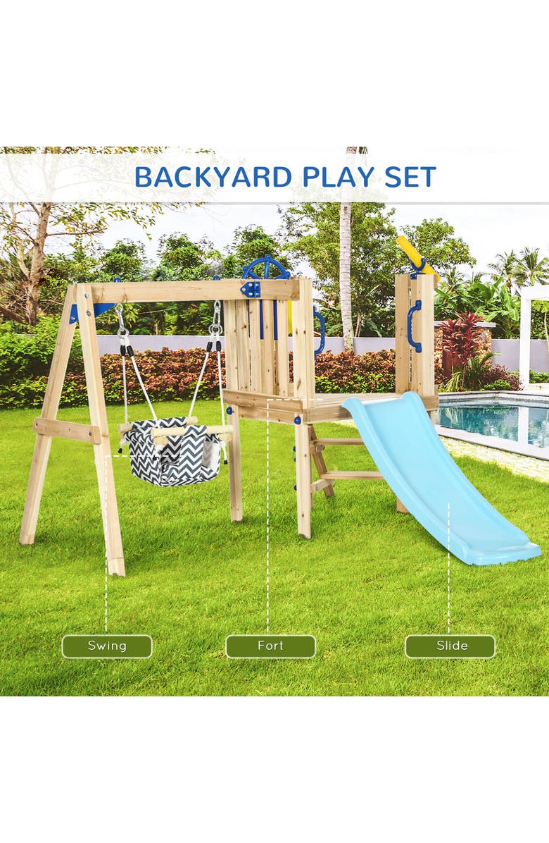 Outsunny Wooden Outdoor Playset with Swing, Slide & Telescope, Alternate, color, 