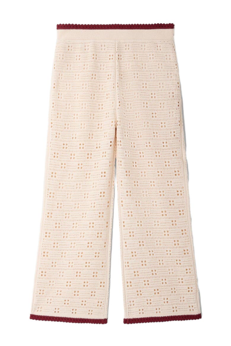 Crochet-look knit trousers, Alternate, color, Ecru