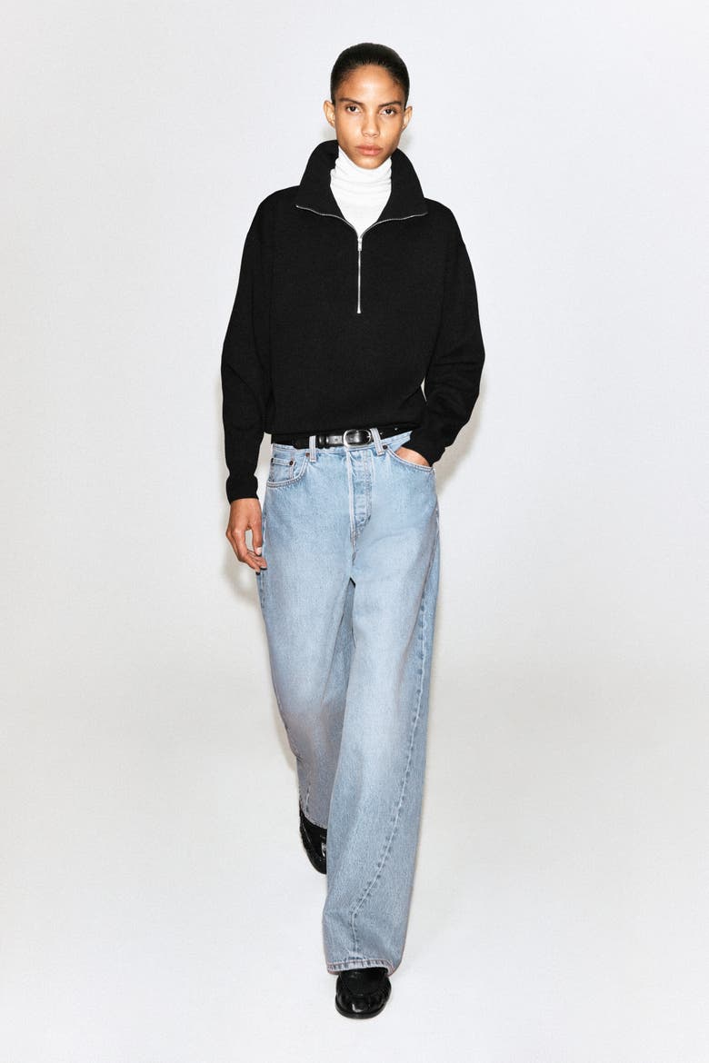 Mock-neck Half-zip Knitted Sweater, Alternate, color, BLACK