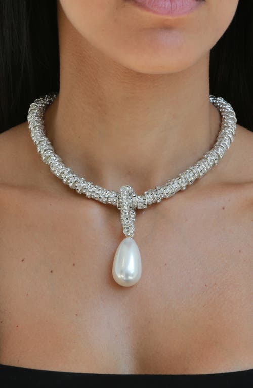 Shop Julietta Faux Pearl Pendant Necklace In Silver