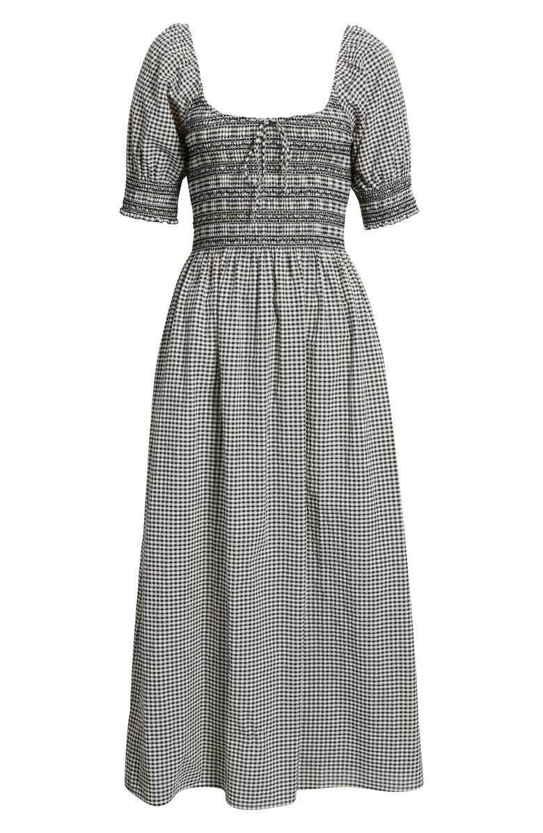 Hill House Home The Madeline Smocked Puff Sleeve Maxi Dress, Alternate, color, Black/ Sand Gingham