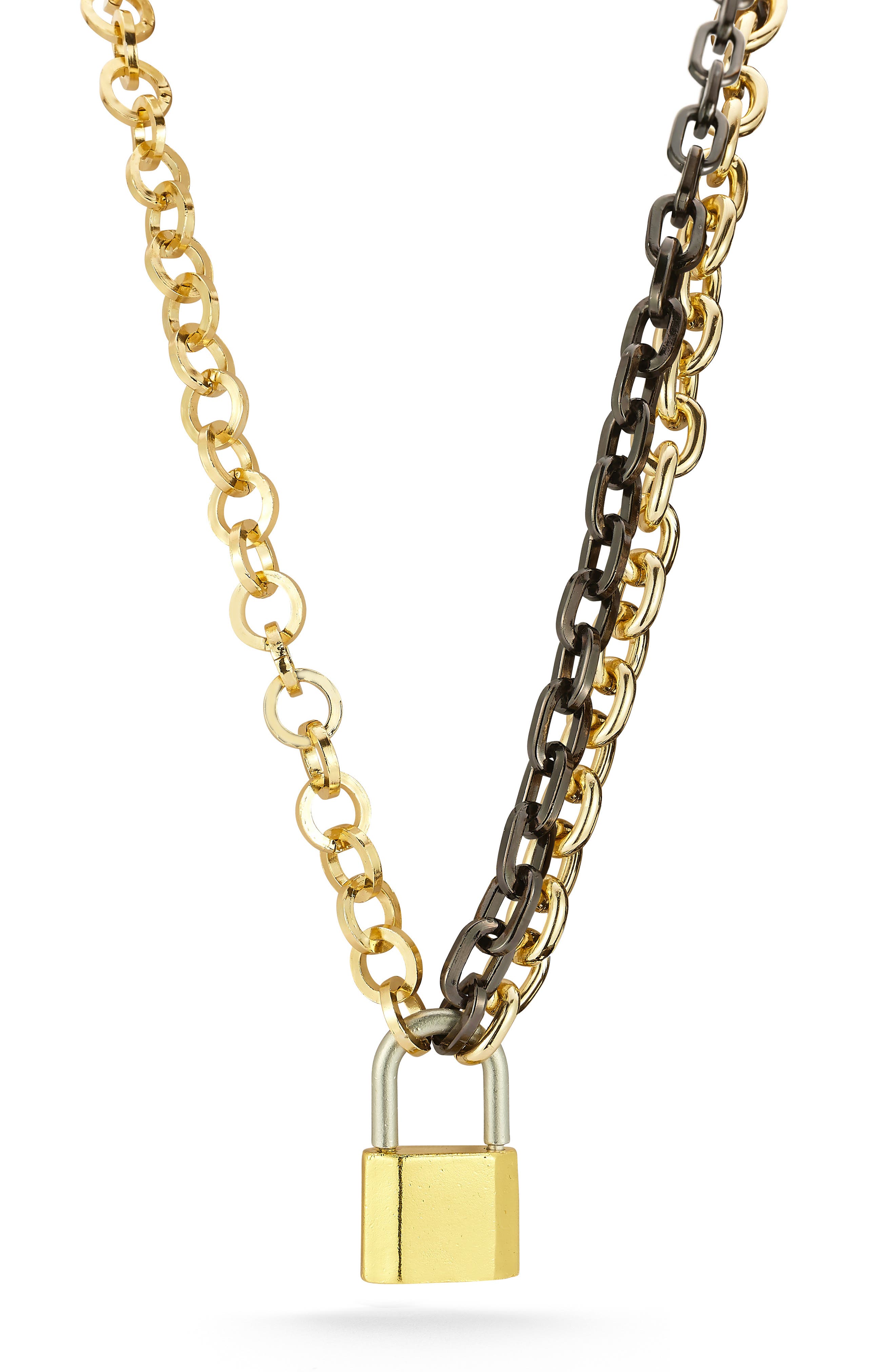 Padlock Pendant Mixed Link Necklace