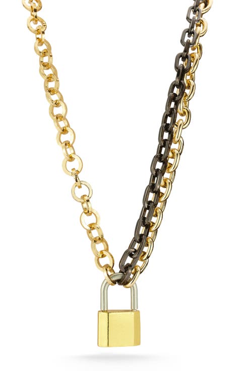 Padlock Pendant Mixed Link Necklace