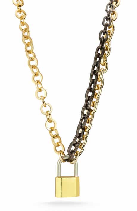 Padlock Pendant Mixed Link Necklace