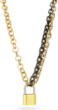 CHLOE AND MADISON Padlock Pendant Mixed Link Necklace