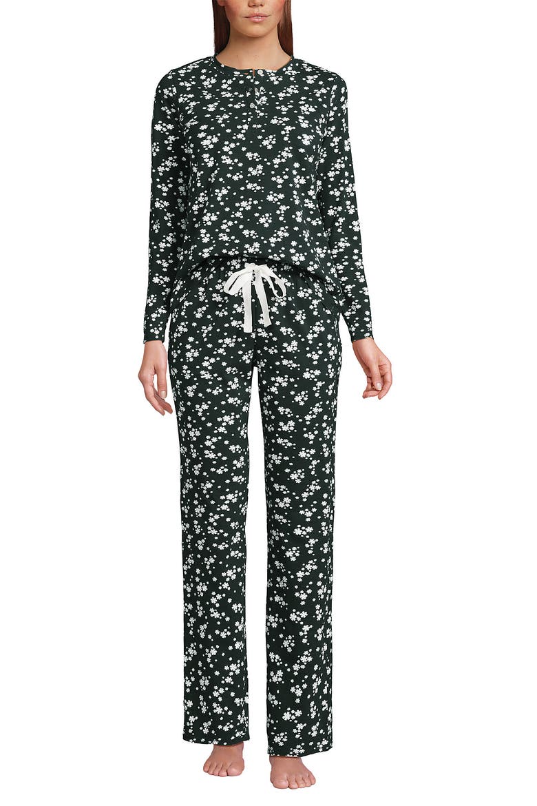 Knit 2 Piece Pajama Set - Long Sleeve Top and Pants, Alternate, color, Forest/Ivory Ditsy Floral