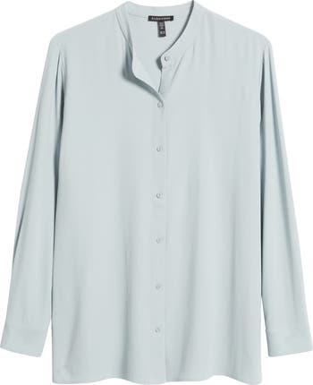 Eileen Fisher Mandarin Collar Silk Button-Up Shirt | Nordstrom