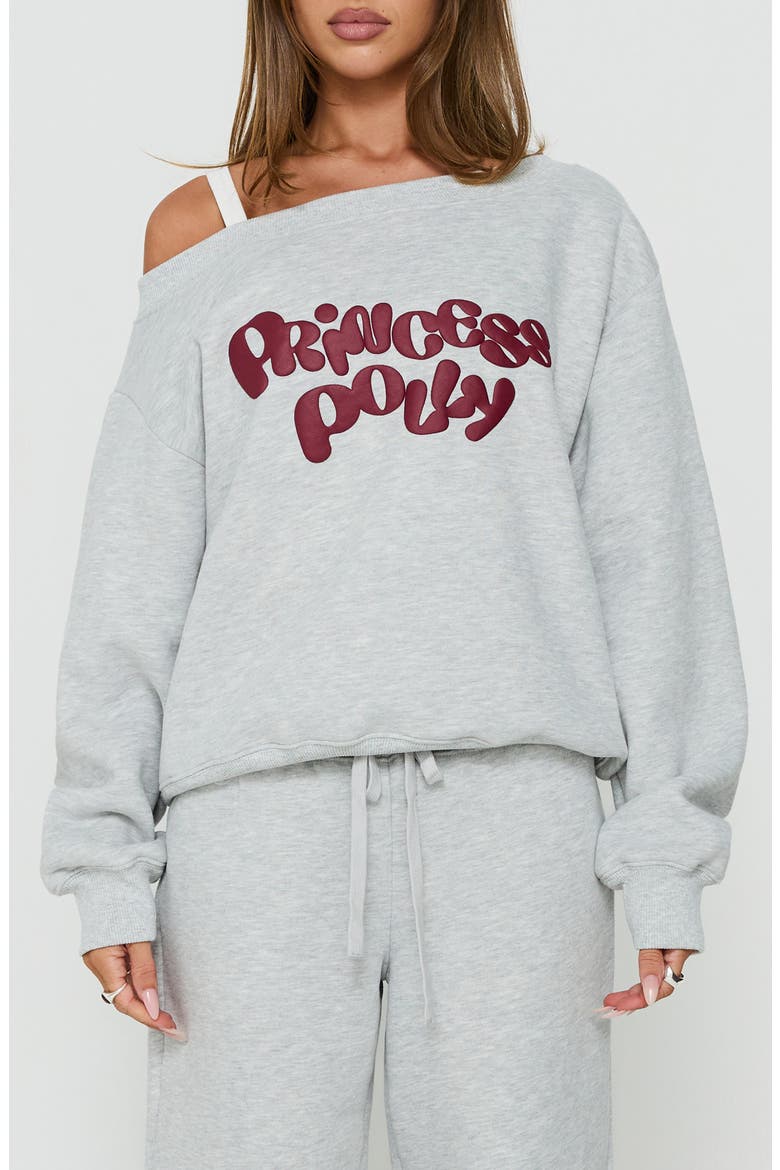 Aaleah Off Shoulder Graphic Sweatshirt, Main, color, GREY