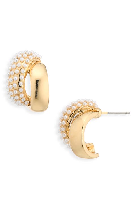 Faux Pearl Hoop Earrings