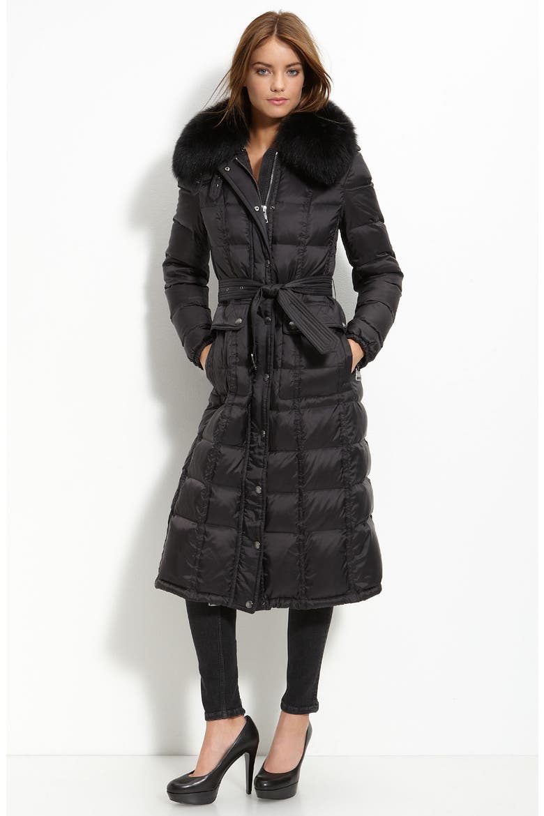 Down Coat with Genuine Fox Fur Trim, Main, color, BLACK