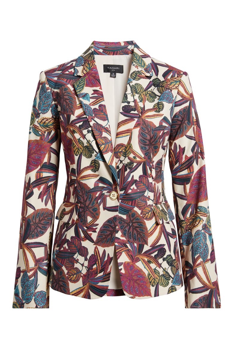 Print One-Button Blazer, Alternate, color, WILD BERRY TROPICAL