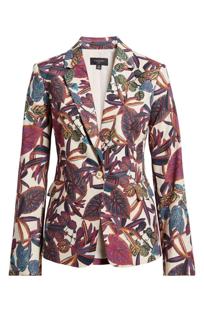 Tahari ASL Print One-Button Blazer, Alternate, color, Wild Berry Tropical