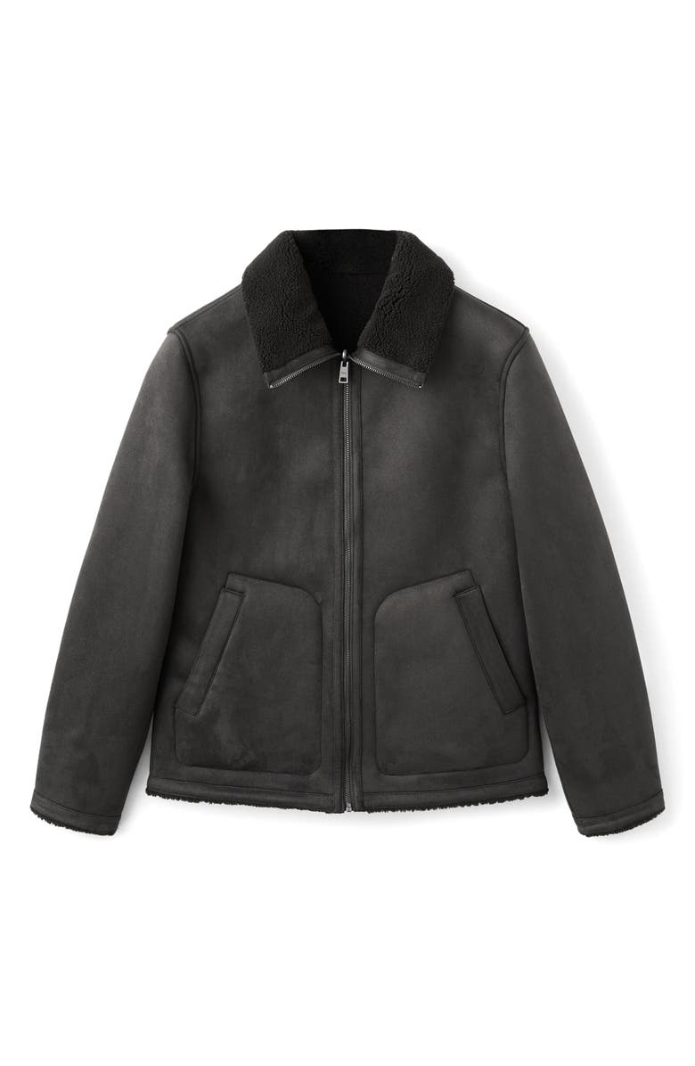 MANGO Reversible Faux Leather & Shearling Jacket, Alternate, color, 
