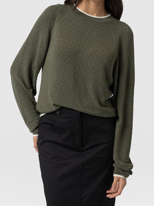Saint And Sofia Saint + Sofia Diamond Knit Sweater In Green
