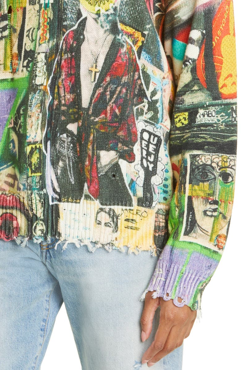 R13 Distressed Crosby & Broome Graffiti Oversize Cotton Sweater, Alternate, color,