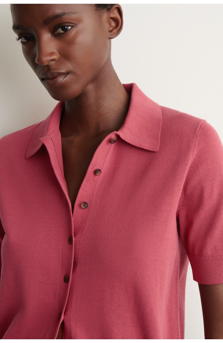 COS Knitted Cotton Polo Cardigan, Alternate, color, Coral