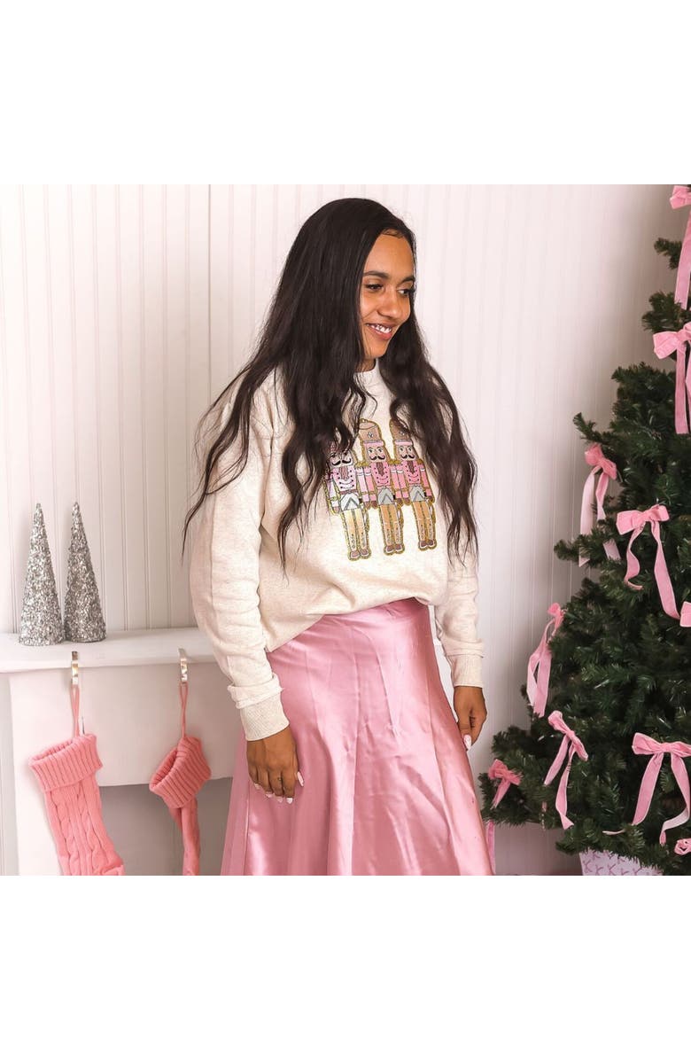 Sweet Wink Pastel Nutcracker Patch Christmas Women's Sweatshirt, Alternate, color, 
