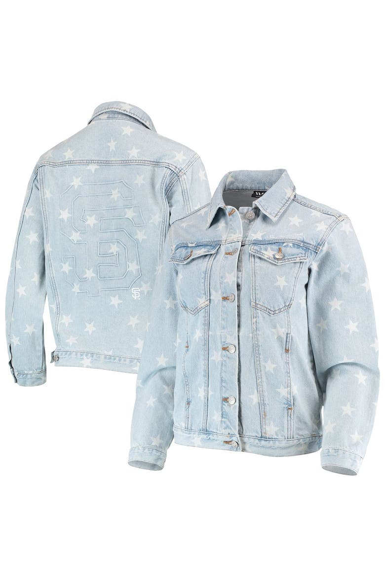 Women's The Wild Collective San Francisco Giants Allover Print Button-Up Denim Jacket, Main, color, Denim