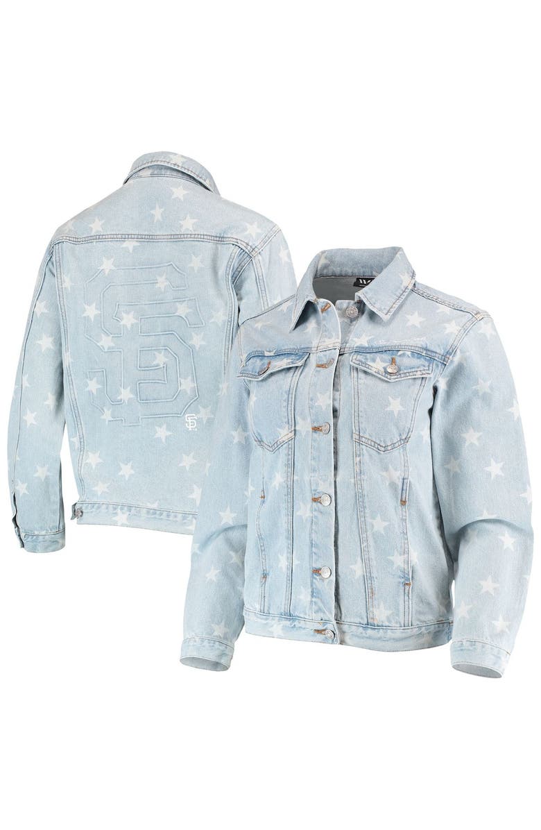 THE WILD COLLECTIVE Women's The Wild Collective San Francisco Giants Allover Print Button-Up Denim Jacket, Main, color, Denim