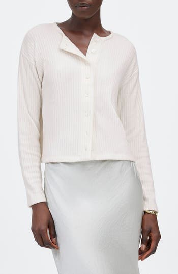 Madewell Relaxed Rib Button Front Cardigan In White