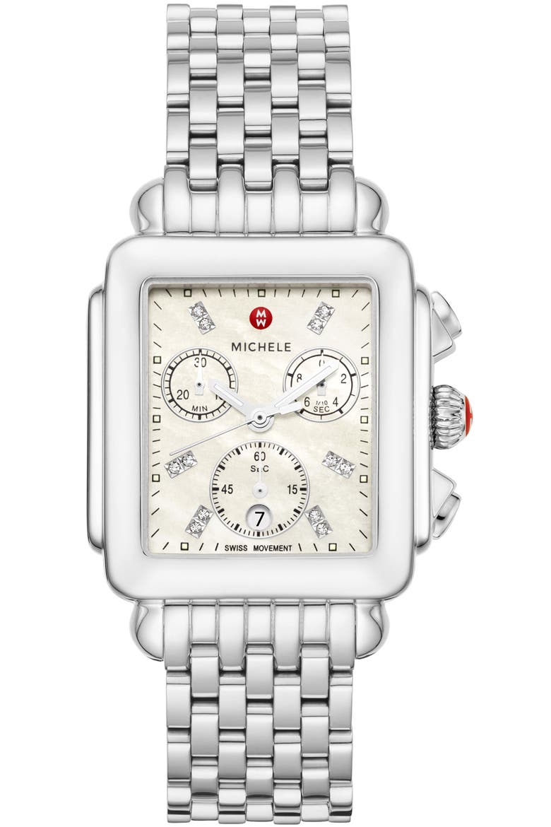 Deco Diamond Chronograph Bracelet Watch, 33mm, Main, color, NO COLOR