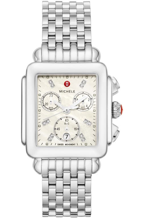 MICHELE Deco Diamond Chronograph Bracelet Watch, 33mm in Silver at Nordstrom