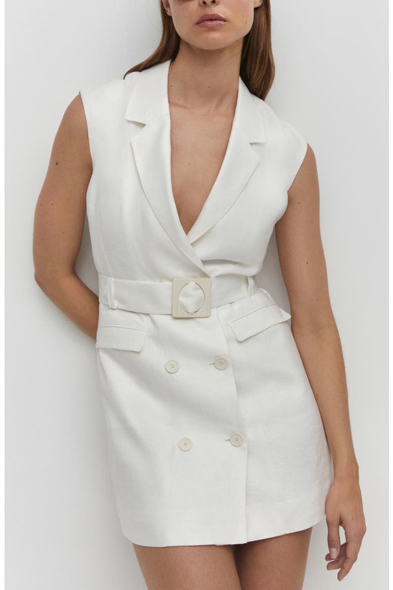 Belted Linen Blazer Minidress, Alternate, color, OFF WHITE
