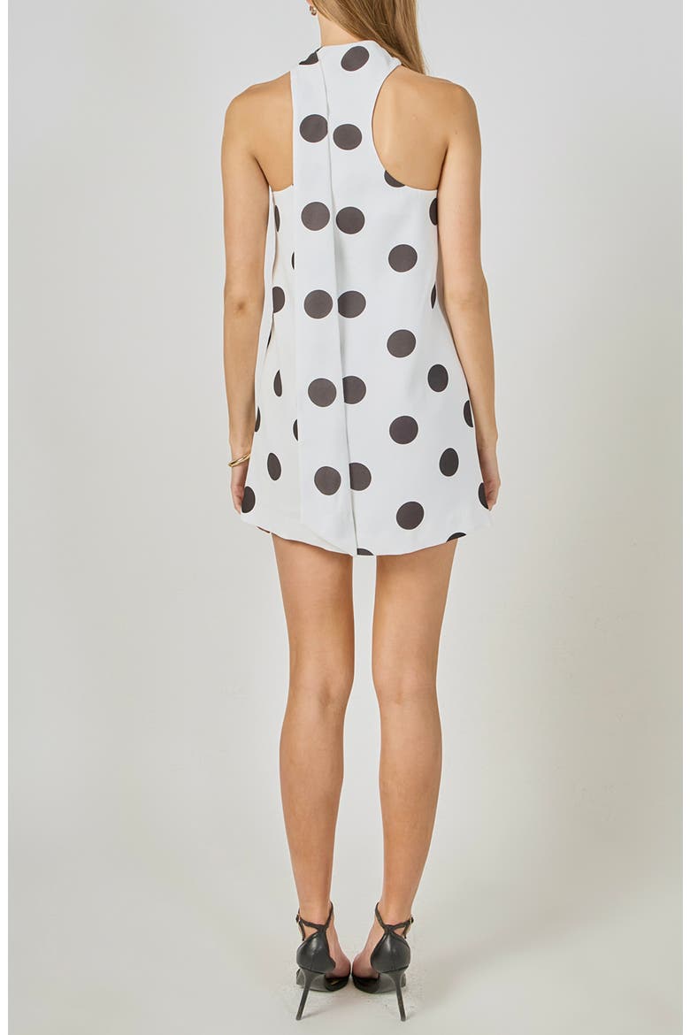 Polka Dot Choker Tie Minidress, Alternate, color, WHITE/ BLACK