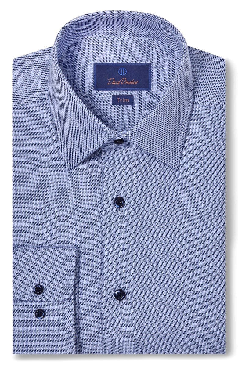 David Donahue Trim Fit Micropattern Textured Cotton Twill Dress Shirt, Main, color, 