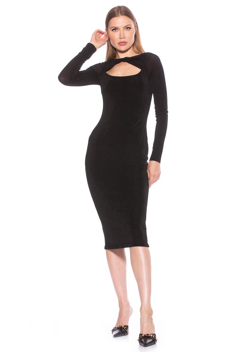 Tanya Twist Front Cutout Midi Dress, Alternate, color, BLACK
